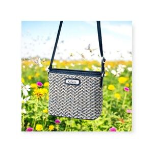 Brighton 𒀭 Elena Crossbody Handbag 𒀭Straw Blue Leather Trim 𒀭 Silver Hardware